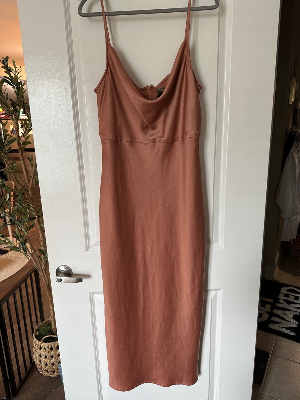 Taylor Satin Cowl Midi Dress in Rusty Rose